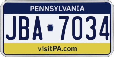 PA license plate JBA7034