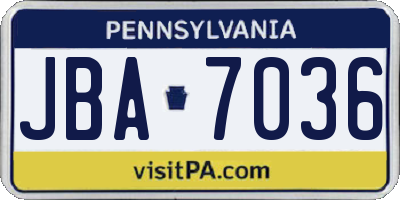 PA license plate JBA7036