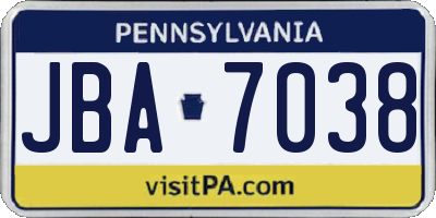 PA license plate JBA7038