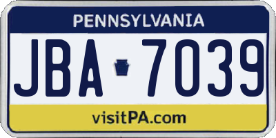 PA license plate JBA7039