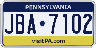 PA license plate JBA7102