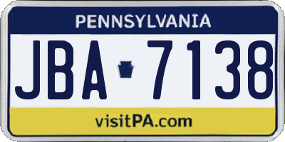PA license plate JBA7138
