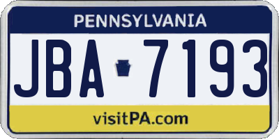 PA license plate JBA7193