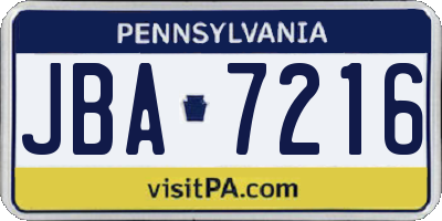 PA license plate JBA7216