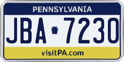 PA license plate JBA7230