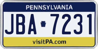 PA license plate JBA7231