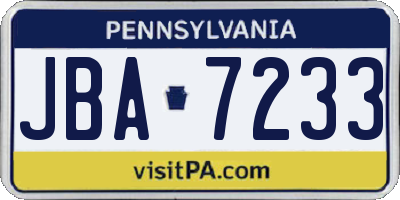 PA license plate JBA7233