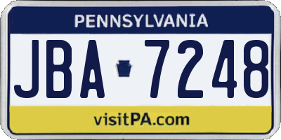 PA license plate JBA7248