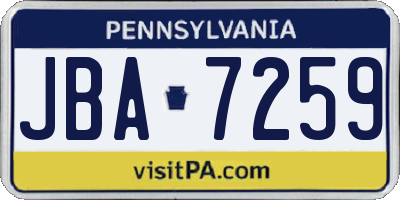PA license plate JBA7259