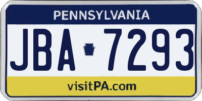 PA license plate JBA7293