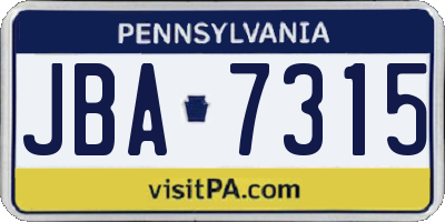 PA license plate JBA7315