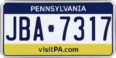 PA license plate JBA7317