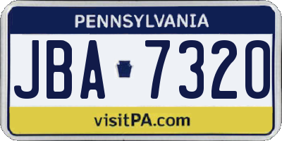 PA license plate JBA7320