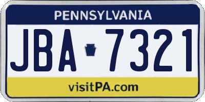PA license plate JBA7321