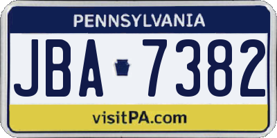 PA license plate JBA7382