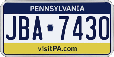 PA license plate JBA7430