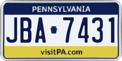PA license plate JBA7431