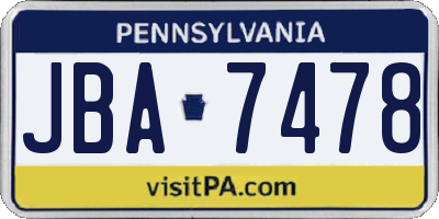 PA license plate JBA7478