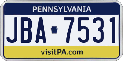 PA license plate JBA7531