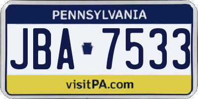 PA license plate JBA7533