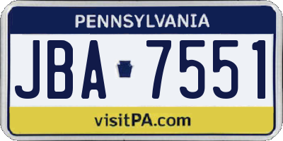 PA license plate JBA7551