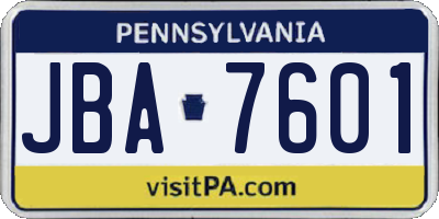 PA license plate JBA7601
