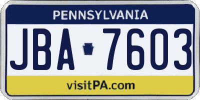 PA license plate JBA7603