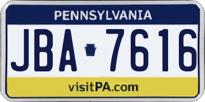 PA license plate JBA7616