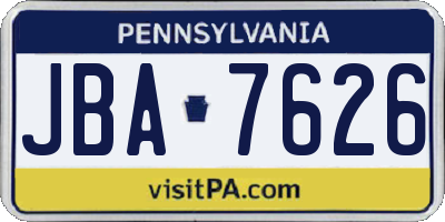 PA license plate JBA7626