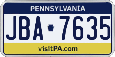 PA license plate JBA7635
