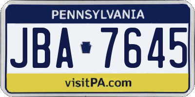 PA license plate JBA7645