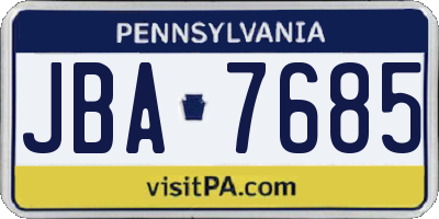 PA license plate JBA7685