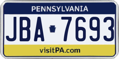 PA license plate JBA7693