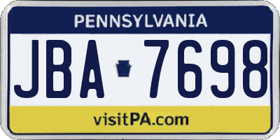 PA license plate JBA7698