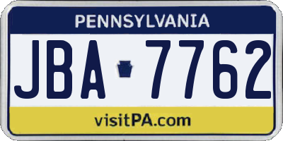 PA license plate JBA7762