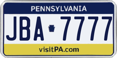 PA license plate JBA7777
