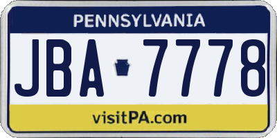 PA license plate JBA7778