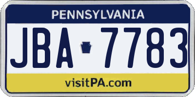 PA license plate JBA7783