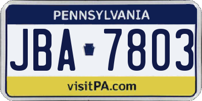 PA license plate JBA7803