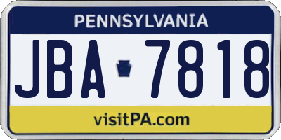 PA license plate JBA7818