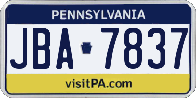 PA license plate JBA7837