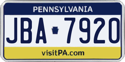 PA license plate JBA7920