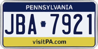 PA license plate JBA7921