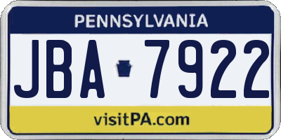 PA license plate JBA7922