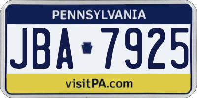 PA license plate JBA7925