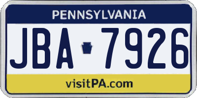 PA license plate JBA7926