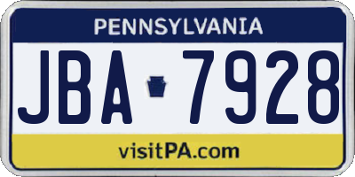 PA license plate JBA7928