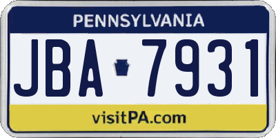 PA license plate JBA7931