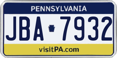 PA license plate JBA7932