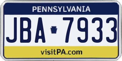 PA license plate JBA7933